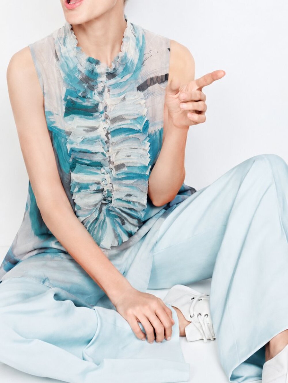 Printed Silk Chiffon Sleeveless Blouse (0327)